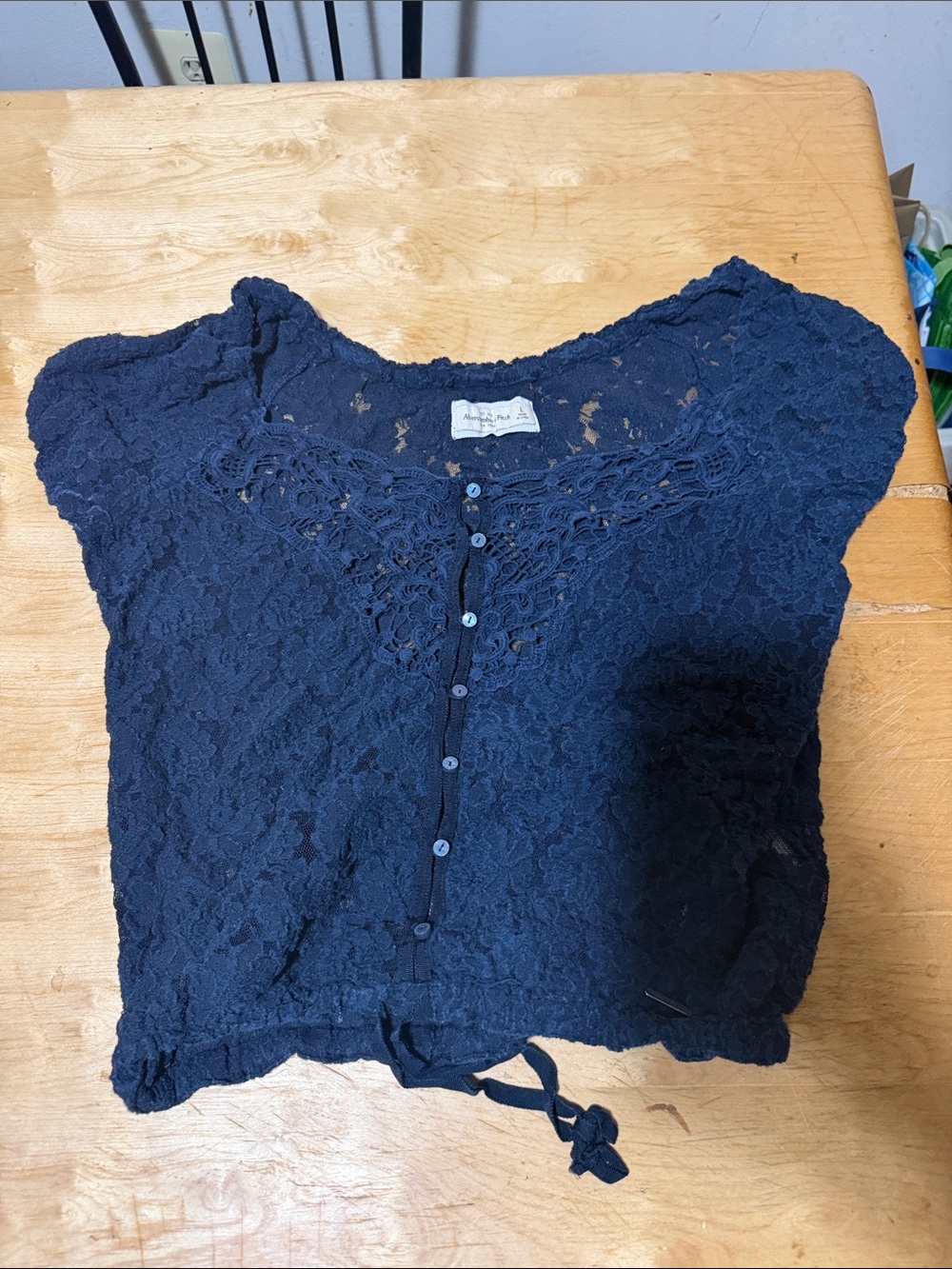 Abercrombie & Fitch Navy Crochet Lace Button-Front Top